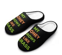 My Money Grows Like Grass Men's House Slippers Memory Foam Washable Cotton Slip on Home Shoes