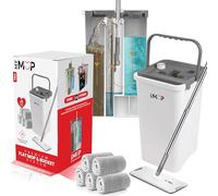 MY MOP PRO - FLAT MOP & BUCKET SET | 3-CHAMBER CLEANING SYSTEM | SEPARATES CLEAN & DIRTY WATER | 360° ROTATING HEAD | 5 WET & DRY REUSABLE MICROFIBRE MOP PADS INCLUDED | FOR ALL HARD FLOOR TYPES