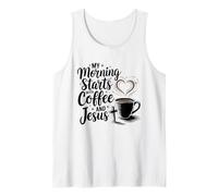 My Morning Starts with Coffee Jesus Tshirt Bible Christian Tank Top