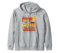 My Morning Starts with Coffee Jesus Tshirt Bible Christian Zip Hoodie