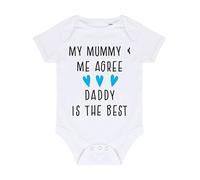 My Mummy and me agree Daddy is the best (blue hearts appreciation message) [FDB23] baby grow vest, 0-3 months, White