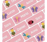 My Nametags® Award-Winning Name Stickers for Clothes & Items | 56 No-Iron, Washable Stick-On Tags for Babies, Kids & Adults | Bugs Stickers (Pink)