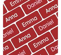 My Nametags® Award-Winning Name Stickers for Clothes & Items | 56 No-Iron, Washable Stick-On Tags for Babies, Kids & Adults (Dark Red)