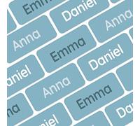My Nametags® Award-Winning Name Stickers for Clothes & Items | 56 No-Iron, Washable Stick-On Tags for Babies, Kids & Adults (Blue-Grey)