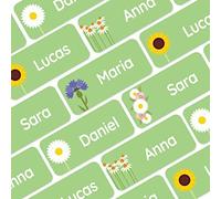 My Nametags® Award-Winning Name Stickers for Clothes & Items | 56 No-Iron, Washable Stick-On Tags for Babies, Kids & Adults | Flower Stickers (Green)