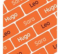 My Nametags® Award-Winning Name Stickers for Clothes & Items | 56 No-Iron, Washable Stick-On Tags for Babies, Kids & Adults (Orange)