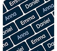 My Nametags® Award-Winning Name Stickers for Clothes & Items | 56 No-Iron, Washable Stick-On Tags for Babies, Kids & Adults (Dark Blue)