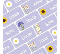 My Nametags® Award-Winning Name Stickers for Clothes & Items | 56 No-Iron, Washable Stick-On Tags for Babies, Kids & Adults | Flower Stickers (Purple)