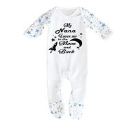 'My Nana Loves Me to The Moon and Back' Baby Boy Girl Sleepsuit Designed and Printed in the UK Using 100% Fine Combed Cotton (UK, Age, 0 Months, 3 Months, White/Blue Stars)