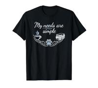 My Needs are Simple Cute Puppy Coffee and Bookworm Quote Value Graphic T-Shirt, Men, Black, S
