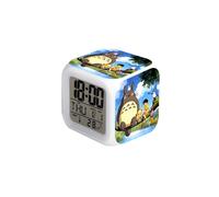 (My Neighbor Totoro-5, ) Totoro Cartoon Alarm Clock, Colorful Color-Changing Alarm Clock, Square Clock, Creative Small Gift for Students