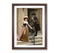 My Next Door Neighbour By Edmund Leighton Classic Painting Framed Print | A3 Walnut Framed Wall Art | Ready to Hang | Classic Historical Picture | Living Room Bedroom Lounge Office