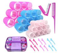 my novel things Hair Rollers Large Small 50 Pieces 36 Pieces Large Medium Small Hair Curlers with 12 Clips 1 Tail Comb and 1 Foldable Brush Comb for Short, Medium and Long Hair