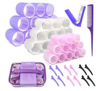 my novel things Hair Rollers Large Small 50PCS Set, 36PC Large Medium Small Hair Rollers for Volume Curlers with 12PC Clips 1 Tail Comb and 1 Folding Brush Comb for Short Medium Blowout Look Long Hair