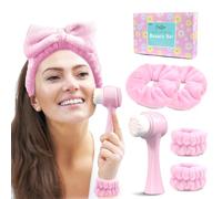 my novel things Spa Headband for Washing Face, Skin Care Headband and Wristband, Facial Cleansing Brush, 2 in 1 Skincare Facial Brush, Comes with a Scrunchie, Massage