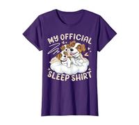 My Official Sleep Shirt, Jack Russell Terrier with 2 Puppies T-Shirt, Women, Purple, Medium