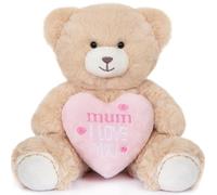 My OLi 18cm Beige Soft Teddy Bear with Pink Heart, Mum I Love You Stuffed | Sweet Mother's Day Present For Mom, Cosy Bedtime Companion & Lovely Home Decor Gift