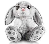 My OLi Easter Bunny Teddy Soft Toy 22cm/8.5" Plush Rabbit Teddy with Floppy Ears - Cuddly Stuffed Animal Easter Gifts for Kids Babies Boys Girls Ideal Nursery Decoration, Grey