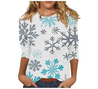 My Order 2024 Christmas Tops for Women UK 3/4 Sleeve Crewneck Tunic Shirts Casual Lightweight Loose Fit Blouse Funny Xmas Tree Elk Snowflake Print Tshirts Ladies Going Out Tee