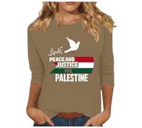 My Order 3/4 Sleeve Shirts for Women Casual Free Palestine Flag Tops UK Fashion Crewneck Tunic T-Shirts 2024 Summer Solid Tunic Blouses Dressy Going Out Peace Tee Ladies