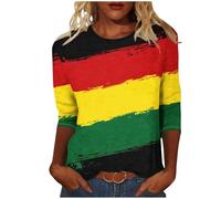 My Order Black History Month Tunic Tops for Women UK 2025 Spring Fashion Color Block Shirts Casual 3/4 Sleeve Crewneck Geometric Printed Blouse Ladies Lightweight Going Out Tshirts