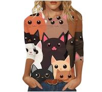 My Order Blouse for Women UK Cute Cats Print Tunic Tops 2025 Summer Fashion Round Neck Shirts Dressy Casual 3/4 Sleeve Tops Comfy Lightweight Loose Fit T-Shirt Going Out Tee