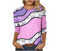 My Order Casual 3/4 Sleeve Tunic Tops for Women UK 2025 Summer Fashion Crew Neck Lightweight Blouse Dressy Comfy Loose Fit Shirts Ladies Elegant Floral Print T-Shirt Going Out Tee