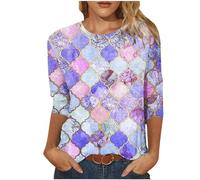 My Order Casual 3/4 Sleeve Tunic Tops for Women UK 2025 Summer Fashion Crew Neck Lightweight Blouse Dressy Comfy Loose Fit Shirts Ladies Elegant Floral Print T-Shirt Going Out Tee