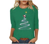 My Order Christmas Tops for Women UK 3/4 Sleeve Crewneck Tunic Shirts 2024 Fall Fashion Xmas Tree Print T Shirts Casual Lightweight Going Out Blouse Dressy Comfy Novelty Clothes