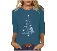 My Order Christmas Tops for Women UK 3/4 Sleeve Crewneck Tunic Shirts 2024 Fall Fashion Xmas Tree Print T Shirts Casual Lightweight Going Out Blouse Dressy Comfy Novelty Clothes