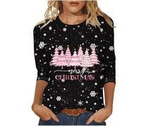 My Order Ladies Christmas Tops UK 2024 Fashion Xmas Tree Gnome Red Wine Glass Snowflake Print Blouse Casual 3/4 Sleeve Round Neck Tunic Shirts Lightweight Going Out T-Shirts