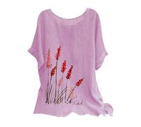My Order Linen Tops for Women UK Plus Size Shirts 2024 Summer Short Sleeve Crewneck Blouses Funny Daisy Dandelion Butterfly Print T-Shirts Ladies Elegant Loose Fit Cheesecloth Clothes