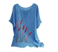 My Order Linen Tops for Women UK Plus Size Shirts 2024 Summer Short Sleeve Crewneck Blouses Funny Daisy Dandelion Butterfly Print T-Shirts Ladies Elegant Loose Fit Cheesecloth Clothes