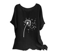 My Order Linen Tops for Women UK Plus Size Shirts 2024 Summer Short Sleeve Crewneck Blouses Funny Daisy Dandelion Butterfly Print T-Shirts Ladies Elegant Loose Fit Cheesecloth Clothes
