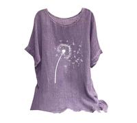 My Order Linen Tops for Women UK Plus Size Shirts 2024 Summer Short Sleeve Crewneck Blouses Funny Daisy Dandelion Butterfly Print T-Shirts Ladies Elegant Loose Fit Cheesecloth Clothes