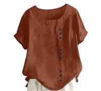 My Order Linen Tops for Women UK Summer Short Sleeve Cotton Linen Shirts 2024 Fashion Crew Neck Button Blouses Dressy Casual Dandelion Print T-Shirts Ladies Elegant Loose Fit Tee