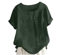 My Order Linen Tops for Women UK Summer Short Sleeve Cotton Linen Shirts 2024 Fashion Crew Neck Button Blouses Dressy Casual Dandelion Print T-Shirts Ladies Elegant Loose Fit Tee