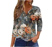 My Order Women Casual Tops 2024 Fashion 3/4 Sleeve Button Up V Neck Shirts UK Fall Comfy Floral Marble Butterfly Print Henley Blouse Ladies Dressy Elegant Tunic Tops Going Out T-Shirt