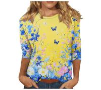 My Order Womens Casual 3/4 Sleeve Blouse UK Summer Fashion Crewneck Tunic Tops Funny Floral Butterfly Polka Dots Print Shirts Dressy Comfy Breathable Outdoor Wear Top Lightweight Tee