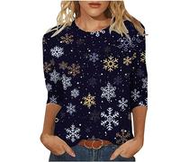 My Order Womens Christmas Tunic Tops UK Trendy 3/4 Sleeve Crewneck Shirts Dressy Casual Xmas Tree Snowflake Print Blouse Ladies Lightweight Fall Winter Going Out T Shirts 2024 Tee