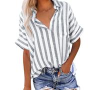 My Order Womens Linen Shirts UK Short Sleeve Button Down Lapel Neck Tops Summer Casual Striped Print Blouses 2024 Fashion Loose Fit Tee Shirts Ladies Elegant Tops