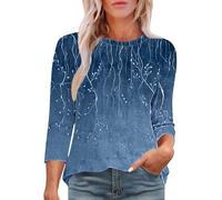 My Order Women's Summer Blouse UK Casual 3/4 Sleeve Crewneck Cotton Tops 2025 Fashion Pleated Floral Striped Printed Shirts Lightweight Breathable Going Out T-Shirt Loose Fit Top