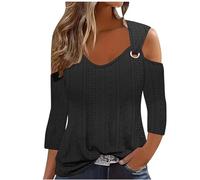 My Orders 2024 Sexy Cold Shoulder Tops for Women UK Fall Fashion 3/4 Sleeve V Neck Tunic Shirts Ladies Elegant Hollow Out Eyelet Blouse Dressy Casual Solid Color Loose Fit Tee Shirts