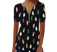 My Orders 2024 Summer T Shirts for Women UK Short Sleeve Button Up V Neck Tops Trendy Pleated Henley Tunic Shirts Dressy Casual Butterfly Floral Print Blouse Ladies Elegant Going Out Tee