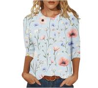 My Orders 2025 Spring Shirts for Women UK Casual 3/4 Sleeve Crewneck Tunic Tops Dressy Trendy Lightweight Loose Fit Blouse Funny Floral Printed T-Shirt Classic Going Out Tee