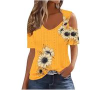 My Orders 2025 Summer Tops for Women UK Trendy Short Sleeve V Neck Cold Shoulder T-Shirt Dressy Casual Hollow Out Eyelet Blouse Lightweight Floral Printed Shirts Going Out Tee