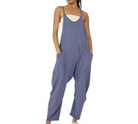 My+Orders Amazon UK Womens Casual Sleeveless Strap Loose Adjustable Jumpsuits Stretchy Long Pants Romper with Pockets 2-BU1, M