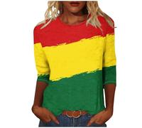 My Orders Black History Month Tunic Tops for Women UK 2025 Spring Fashion Color Block Shirts Casual 3/4 Sleeve Crewneck Geometric Printed Blouse Ladies Lightweight Going Out Tshirts