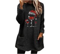 My Orders Christmas Jumpers for Women UK Fall Winter Fleece Fleece Sweater 2024 Casual Crewneck Xmas Elk Red Wine Glass Cow Print Pullover Tops Comfy Thick Warm Blouse with Pockets