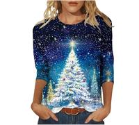 My Orders Christmas Shirts for Women UK 2024 Fashion Sparkling Xmas Tree Red Wine Glass Print Tunic Tops Casual 3/4 Sleeve Crewneck Jumper Blouse Ladies Lightweight Going Out Sweatshirt